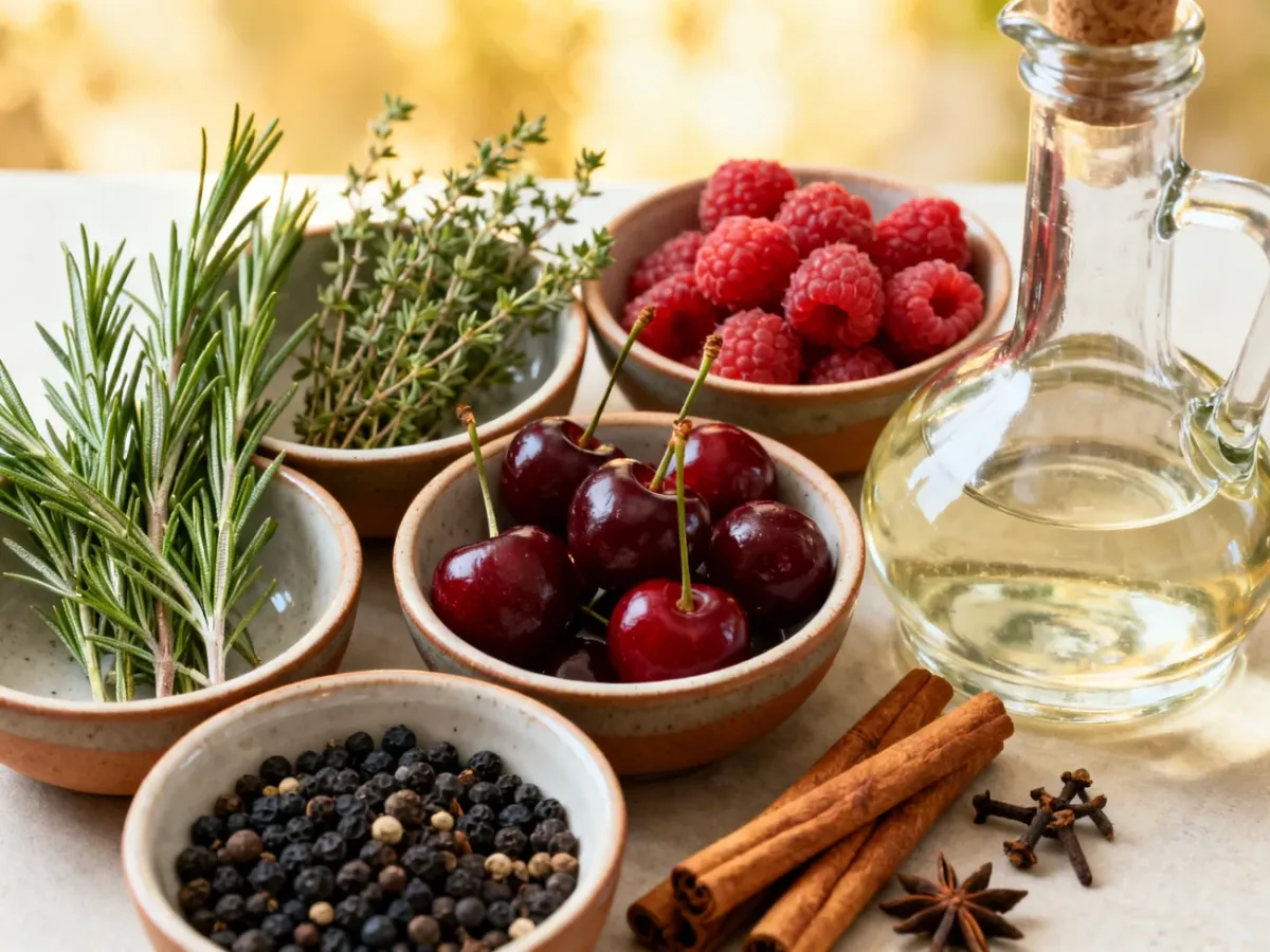 Zioła, owoce i przyprawy do aromatyzowania octu