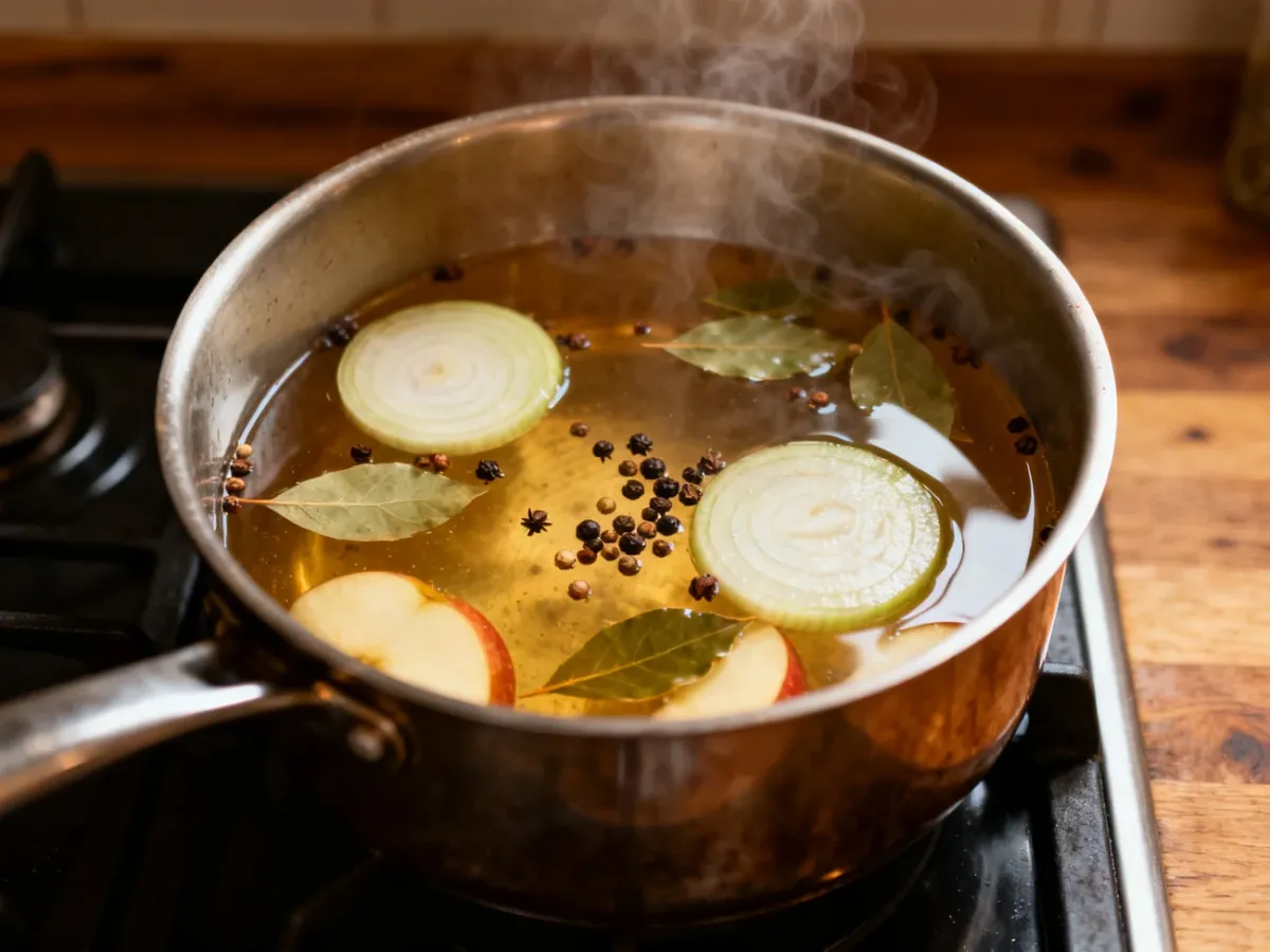 Garnek z aromatyczną zalewą z cebulą i przyprawami